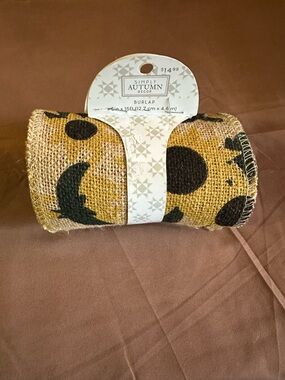 Simply Autumn Burlap Ribbon with Sunflower print - Yellow